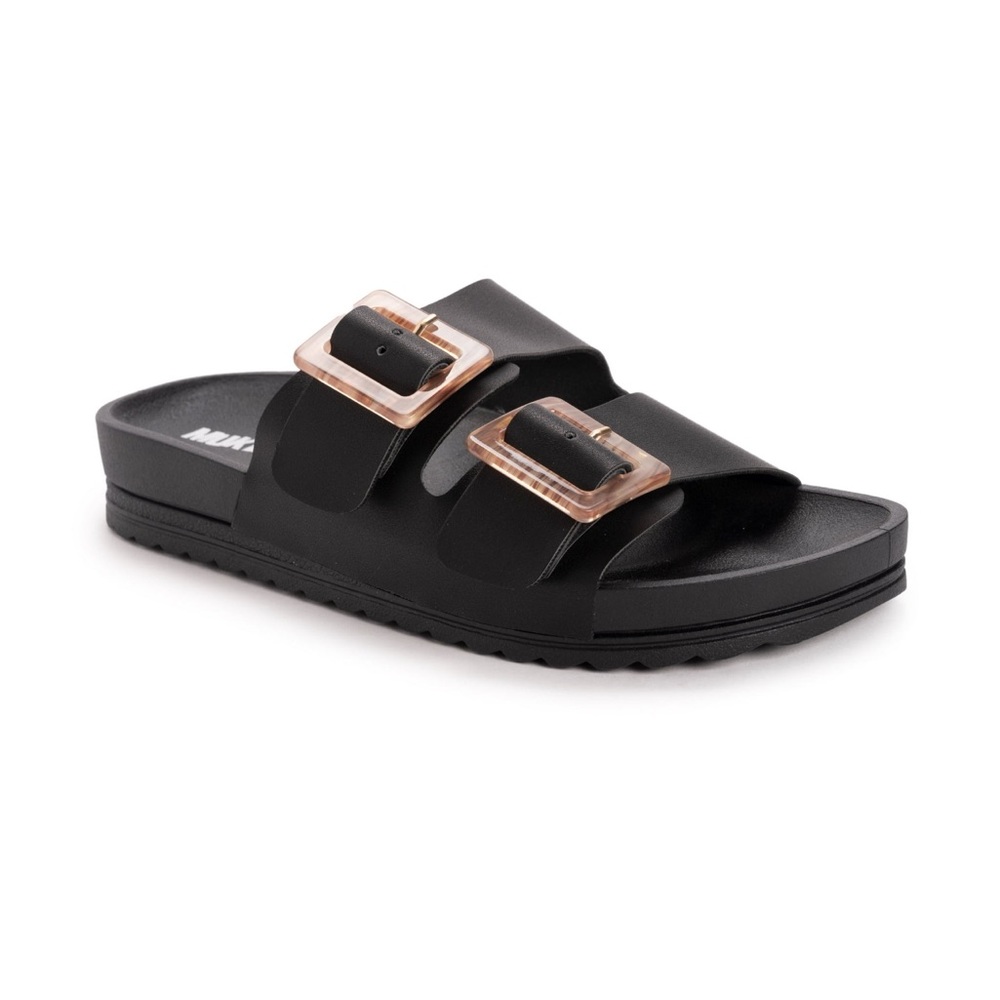 Black Slide Sandals with Rose Gold Buckles - Picture 9 of 16